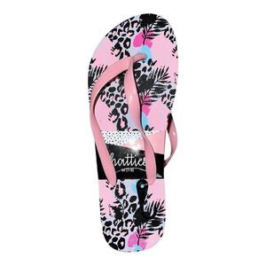 Chatties Womens Pink Floral Animal Print Flip Flops Sandals Medium 7-8 New